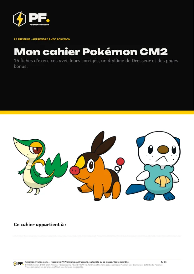 Aperçu de la première page : Mon cahier Pokémon CM2