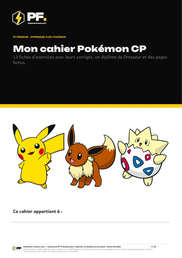 Aperçu de la première page : Mon cahier Pokémon CP