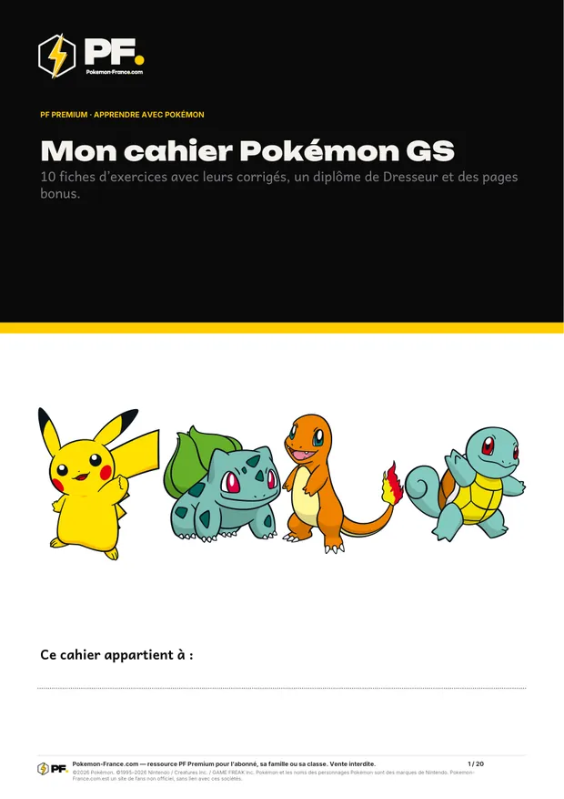Aperçu de la première page : Mon cahier Pokémon GS