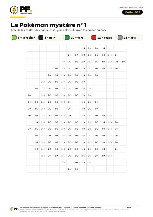 Aperçu de la première page : Coloriages magiques en pixel art : tables de 2 à 5 (CE2)