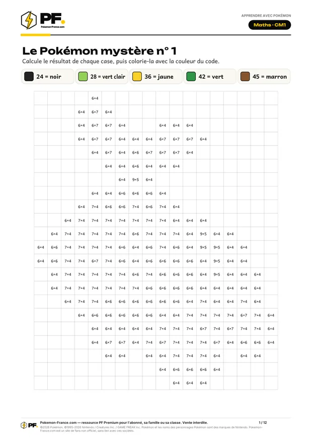 Aperçu de la première page : Coloriages magiques en pixel art : tables de 6 à 9 (CM1)