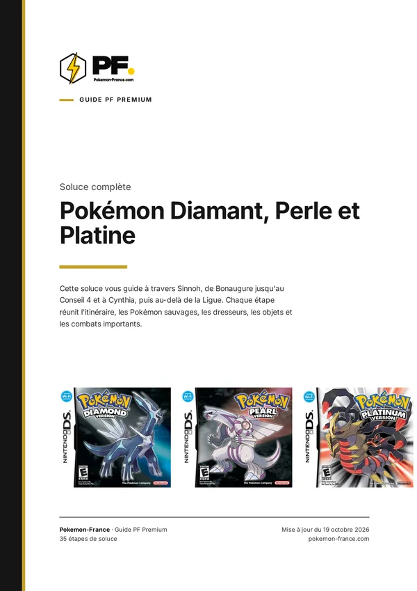 Couverture de la soluce PDF de Pokémon Diamant, Perle et Platine